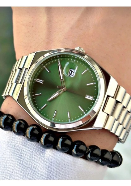 Analog Quartz Makina Gümüş Çelik Kordon Yeşil Kadran Erkek Kol Saati fiyatları