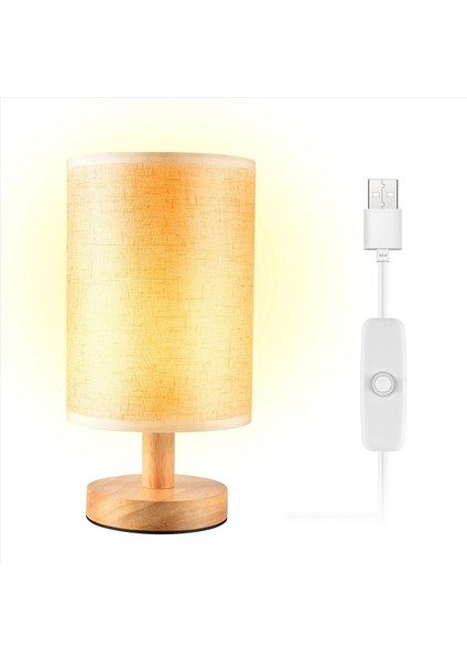 DC5V Yuvarlak Başucu Masa Lambası Kumaş Gölge ve Yatak Odası Için Masif Ahşap, Oturma Odası Modern Ofis ile Komodin (Yurt Dışından) fiyatları