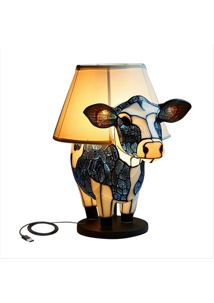 Hayvan Masa Lambası, Siyah+Beyaz Inek Başucu Masa Lambası USB Bağlantı Noktaları, Oturma Odası Yatak Odası Için Başucu Lambası (Yurt Dışından)