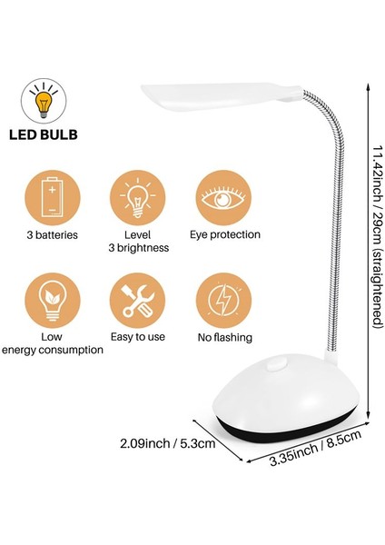 Işık LED Masa Lambası 360 Dereceli Göz Koruma Çocukları Öğrenci Okuma Ev Için Işık LED Masa Lambası, Beyaz (Yurt Dışından)
