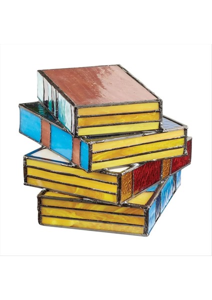 Vitray Yığılmış Kitaplar Lamba, Yığılmış Kitaplar Cam Lamba, LED Kitap Işığı, Sevimli Komodin Masa Lambası (Yurt Dışından)