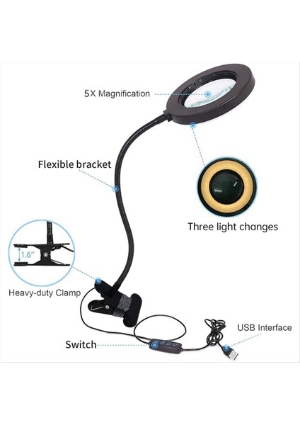 Klips Tipi LED Büyütme Cam Tırnak Güzelliği Işığı USB Soğuk Işık LED Kaymaz Ekipman Kelepçe Cam Taşınabilir Masa Lambası (Yurt Dışından) indirimleri
