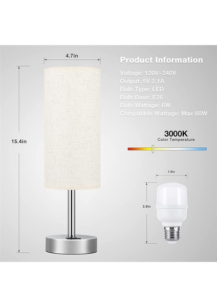 Başucu Masa Lambası Usb-C Usb-A Şarj Portu USB Lamba Lambası Çalışması Ab Fişi (Yurt Dışından) indirimleri