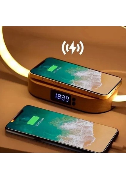 Çok Fonksiyonlu Kablosuz Şarj Cihazı Stand Saat LED Masa Lambası Gece Işık USB Hızlı Şarj Istasyonu Dock iPhone Samsung (Yurt Dışından) modelleri
