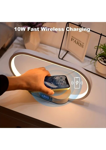 Çok Fonksiyonlu Kablosuz Şarj Cihazı Stand Saat LED Masa Lambası Gece Işık USB Hızlı Şarj Istasyonu Dock iPhone Samsung (Yurt Dışından) fırsatları