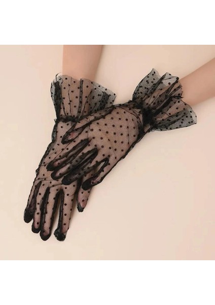 Kısa Boy Güpürlü Siyah Puantiyeli Tül Eldiven Siyah Renk fırsatları