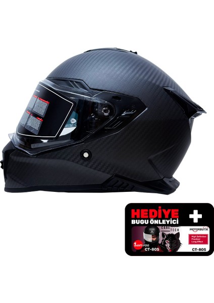 FG601 Kask Karbon Full Face Motosiklet Mat Siyah Çift Vizör UV Bluetooth Yuvalı ECE 22.06 MIPS
