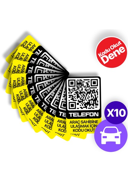 10'lu Paket - Numarasız Numaratör - QR Kodlu Araç Numaratörü - Araç İçi Park Telefon Numarası (Dikey Etiket)