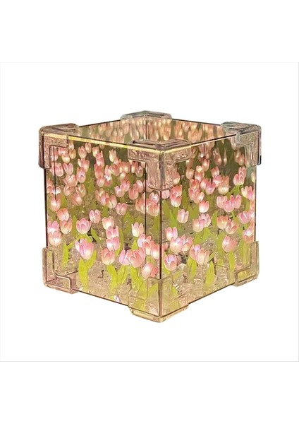 Dıy Lale Ayna Katı Gece Işık Odası Dekor Süsü El Yapımı Malzeme Paket Masa Dekorasyon Pembe (Yurt Dışından)