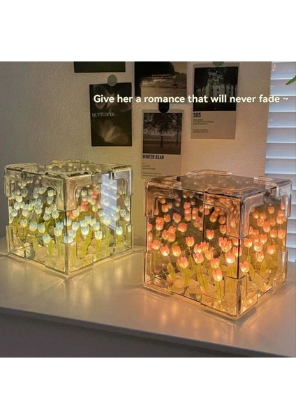 Dıy Lale Ayna Katı Gece Işık Odası Dekor Süsü El Yapımı Malzeme Paket Masa Dekorasyon Pembe (Yurt Dışından) indirimleri