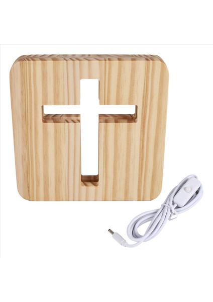 3D LED Lamba Gece Işık USB Masa Masa Masa Lambaları Hıristiyanlık Haç Zanaatları Ev Dekorasyon Ahşap Çapraz (Yurt Dışından) fiyatları