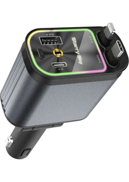 4’ü 1 Arada Çift USB Bağlantı Çakmaklık, Type-C Hızlı Şarjlı 66W,GERI Çekilebilir Araç