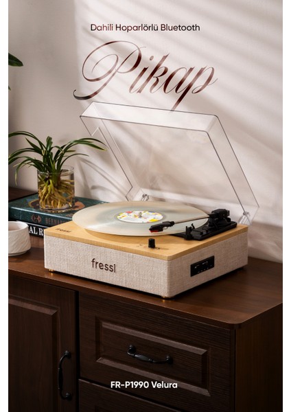 Dahili Hoparlörlü Pikap Müzik Kutusu Usb+Rca+Bluetooth FR-P1990 Velura