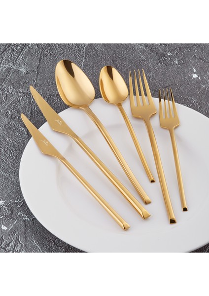 5500 12 Kişilik 84 Parça Altın Çatal Kaşık Bıçak Takımı
