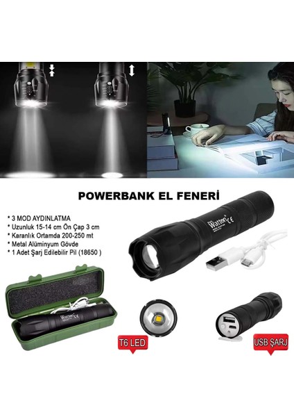 Powerbank Özellikli Uzun Menzilli El Feneri WT-039