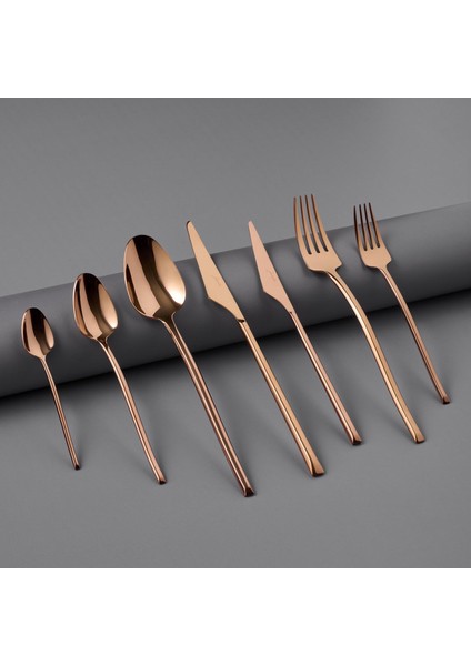 5500 84 Parça 12 Kişilik Çatal Kaşık Bıçak Seti Titanyum Bronz