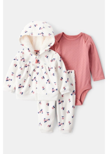 Kız Bebek Polar Hırkalı 3'lü Takım Ekru 1T878610