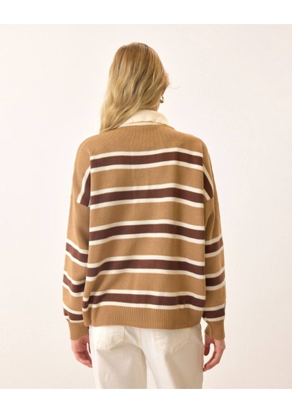 Polo Yaka Çizgili Triko Kazak fiyatları