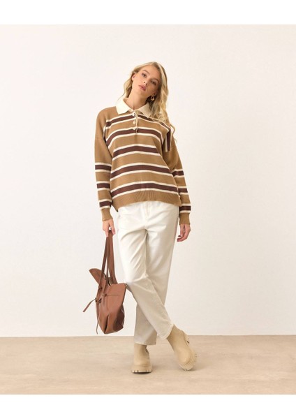 Polo Yaka Çizgili Triko Kazak modelleri