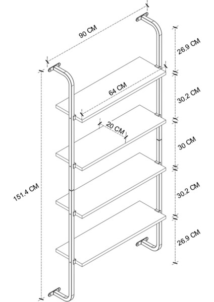4 Raflı Duvara Monte Kitaplık Dekoratif Kitaplık Beyaz modelleri