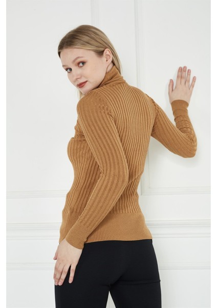 Boğazlı Fitilli Triko Camel indirimleri