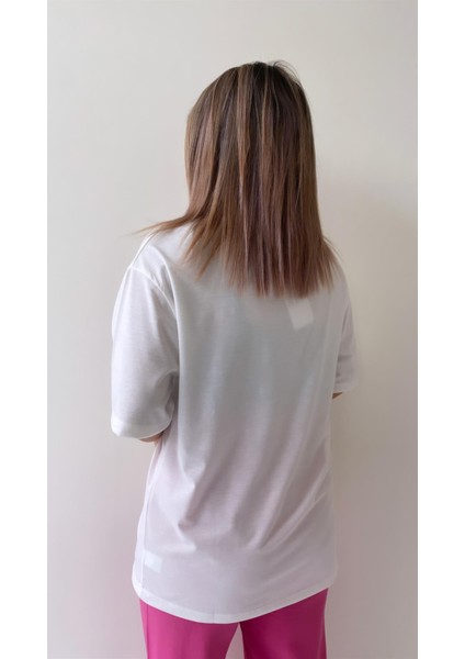 Varak Pembe Baskılı Rock Stars Tişört Ekru