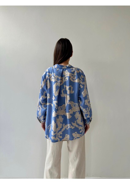 Keten Tiril Angel Gömlek Mavi