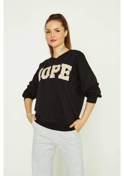Hope Yazılı Sweatshirt Siyah modelleri