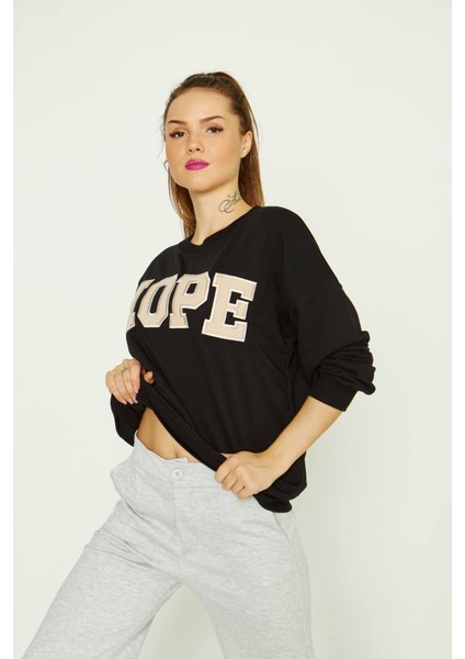 Hope Yazılı Sweatshirt Siyah fırsatları