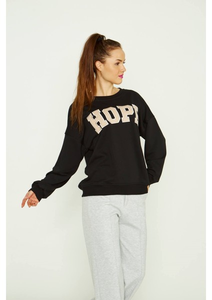 Hope Yazılı Sweatshirt Siyah