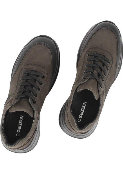 Erkek Siyah Kalın Tabanlı Nubuk Deri Sneaker