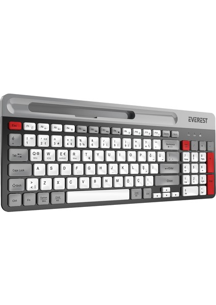Kb-88 Ruby Siyah-Gri Kablosuz 2.4g + Bluetooth Bt1 Bt2 Çoklu Cihaz Bağlantılı Türkçe Q Ince Klavye