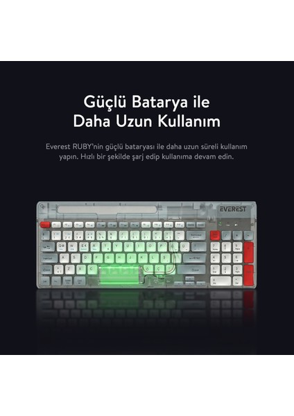 Kb-88 Ruby Siyah-Gri Kablosuz 2.4g + Bluetooth Bt1 Bt2 Çoklu Cihaz Bağlantılı Türkçe Q Ince Klavye