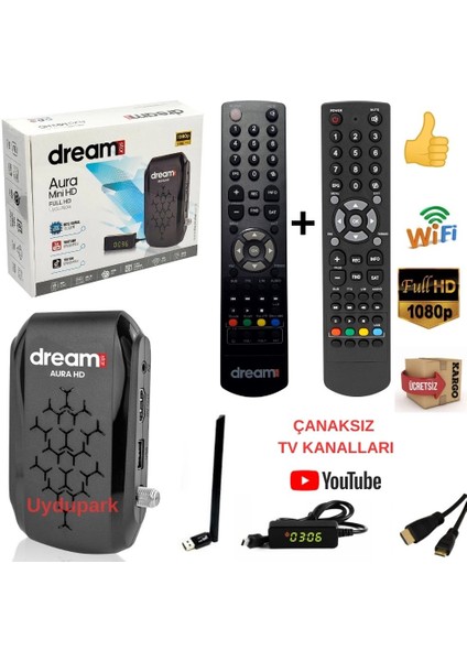 Dreamstar Aura Yedek Kumandalı Next Wifi Antenli Çanaklı Çanaksız Mini Full Hd Uydu Alıcısı Uydupark Güvencesiyle