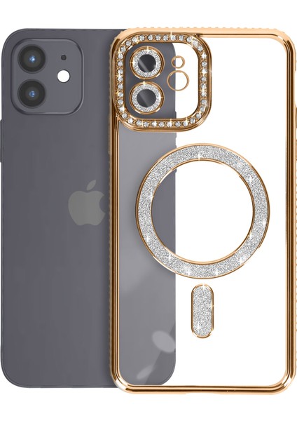 Apple iPhone 11 Uyumlu Taşlı Magsafe Şarj Özellikli Kamera Korumalı Simli Kılıf fiyatları