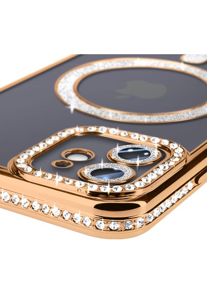 Apple iPhone 11 Uyumlu Taşlı Magsafe Şarj Özellikli Kamera Korumalı Simli Kılıf modelleri
