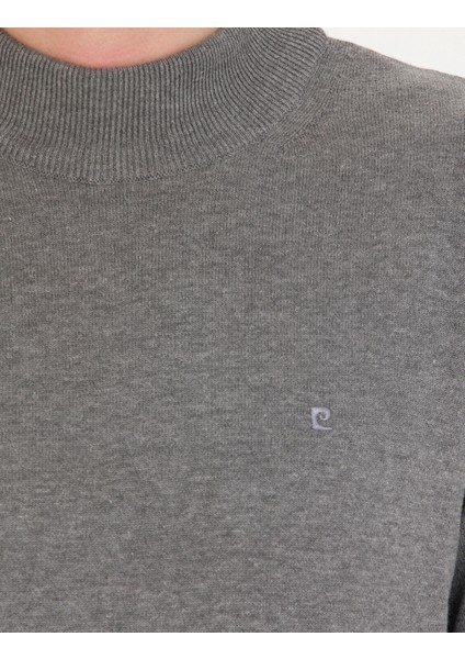 Erkek Gri Melanj Slim Fit Yarım Balıkçı Yaka Basic Triko Kazak 50276161-VR086