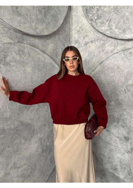 Üç Iplik Beli Lastikli Sweat Bordo