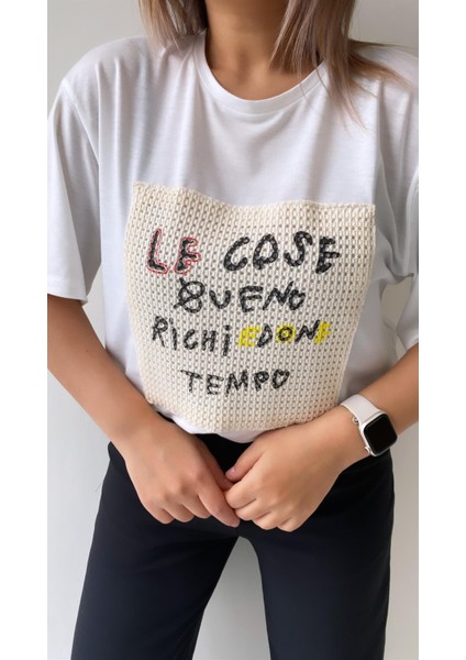 Önü Fileli Le Cose Tişört Ekru fiyatları