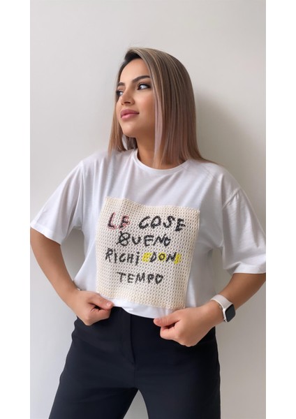 Önü Fileli Le Cose Tişört Ekru modelleri