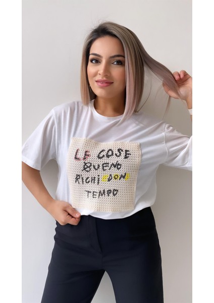 Önü Fileli Le Cose Tişört Ekru fırsatları