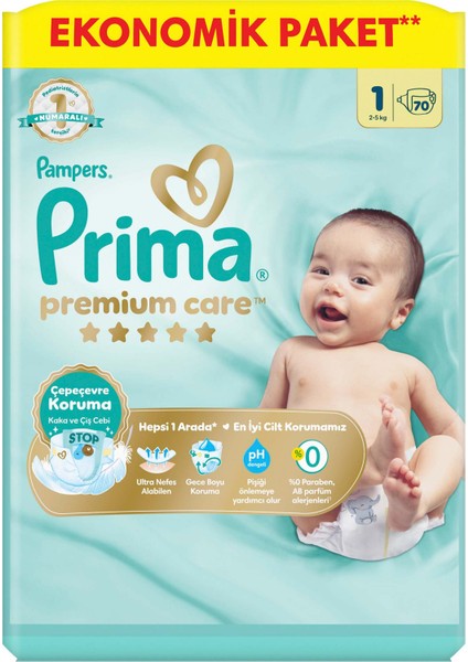 Bebek Bezi Premium Care 1 Numara 70 Adet Yenidoğan Ekonomik Paket fiyatları