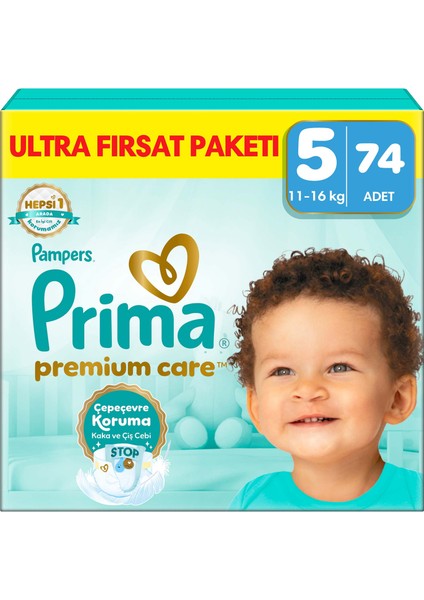 Bebek Bezi Premium Care 5 Numara 74 Adet Ultra Fırsat Paketi