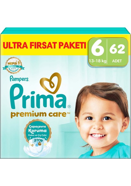 Bebek Bezi Premium Care 6 Numara 62 Adet Ultra Fırsat Paketi