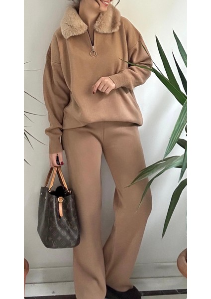 Kadın Kürklü Yaka Triko Takım indirimleri