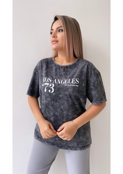 Yıkamalı Los Angeles Tişört Antrasit