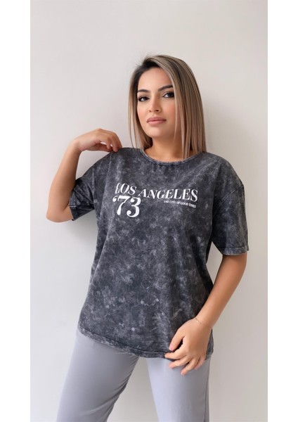 Yıkamalı Los Angeles Tişört Antrasit modelleri