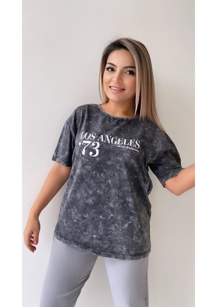 Yıkamalı Los Angeles Tişört Antrasit fırsatları