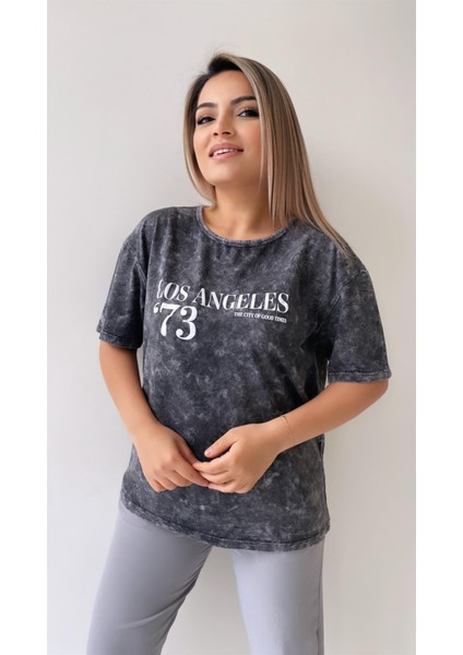 Yıkamalı Los Angeles Tişört Antrasit indirimleri