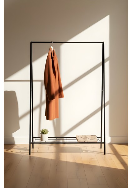 Oval Telli Siyah Butik Ayaklı Elbise Askılığı Konfeksiyon Askılık